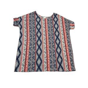 Honey & Lace XL Tunic Top Floral Medallion Medley Border Print Short Sleeve